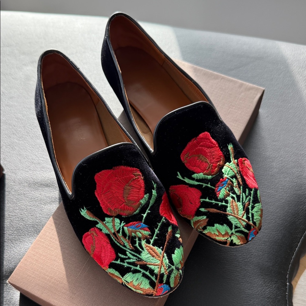 Jon Josef Floral Embroidered Velvet Loafers